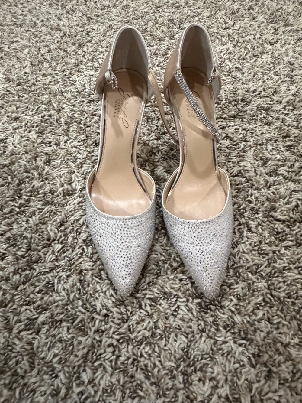 Jewel Badgley Mischka Silver Crystal Pointed-Toe Ankle-Strap Heels